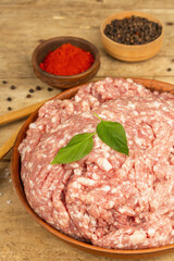 Raw minced meat. Ground pork with spices