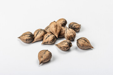 Ripe Juglans cordiformis Maxim or heart-shaped walnut isolated on white background