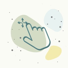 The hand clicks on the button. Cursor Icon on multicolored background.