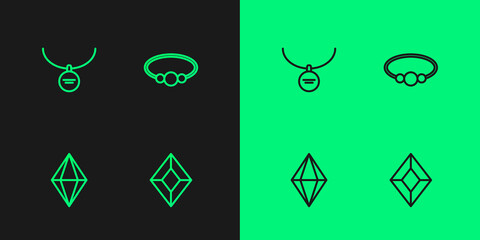 Set line Gem stone, Locket necklace and Bracelet jewelry icon. Vector