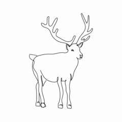 Vector continuous one single line drawing icon of christmas elk deer reindeer in silhouette on a white background. Linear stylized.