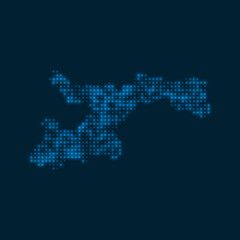 Fototapeta na wymiar Norman Island dotted glowing map. Shape of the island with blue bright bulbs. Vector illustration.