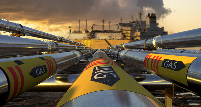 Pipelines leading the LNG terminal and the LNG tanker