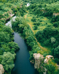 river in canyon overhead top view