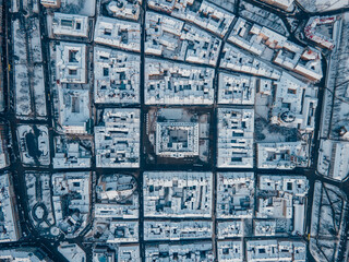 Naklejka premium aerial view of snowed lviv center