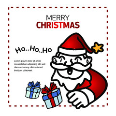 Christmas Greeting Card with Santa Mascot and Holiday Present Template Vector Graphic