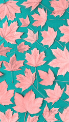 Beautiful seasonal pattern made of dry leaves in pink color