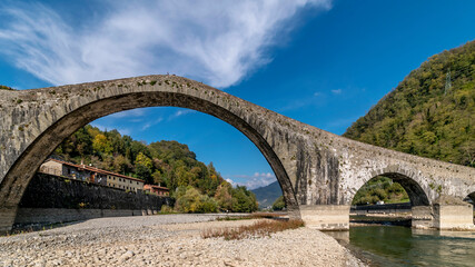 Ancient Ponte della Maddalena, Devil's bridge, Borgo a Mozzano, Lucca, Tuscany, Italy