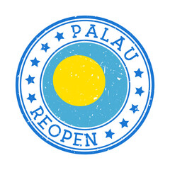 Palau Reopening Stamp. Round badge of country with flag of Palau. Reopening after lock-down sign. Vector illustration.