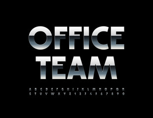 Vector Silver Sign Office Team. Bright Metallic Font. Artistic Alphabet Letters and Numbers set