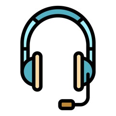 Music headset icon. Outline music headset vector icon color flat isolated