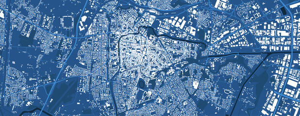 Detailed blue vector map poster of Padua city, linear print map. Skyline urban panorama.