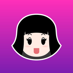 Cartoon illustration of a girl face with gothic bob hair in a flat style , this cute image is suitable for your colorful and flat project design elements, can also be used for sticker and icon