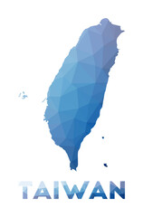 Low poly map of Taiwan. Geometric illustration of the country. Taiwan polygonal map. Technology, internet, network concept. Vector illustration.