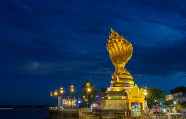 Nakhon Phanom, Thailand -31 October 2021 : It is landmarks
Statue of the Naga serpent of seven...
