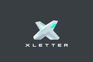 Letter X design Cross vector template Future Hitech Cyberpunk style. 3D Technology Logotype.