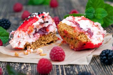 fresh cake with red raspberry jam