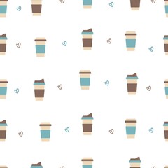 Cute Seamless Pattern with Hot Coffee Drink Cup Vector Graphic Art