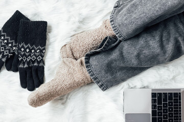 Foot with shocks chilling on winter 