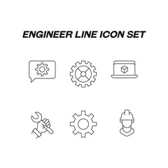 Obraz premium Collection of modern engineer outline icons. Set of modern illustrations for mobile apps, web sites, flyers, banners etc. Line icons of gear, speech bubble, construction worker