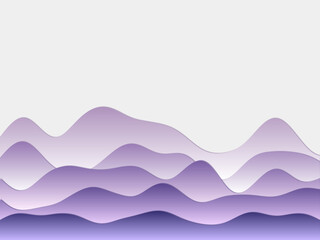 Abstract mountains background. Curved layers in purple colors. Papercut style hills. Vibrant vector illustration.
