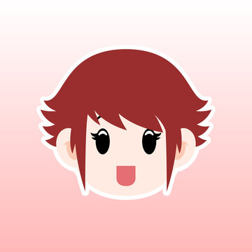 Cartoon illustration of a girl face with harajuku hair in a flat style , this cute image is suitable for your colorful and flat project design elements, can also be used for sticker and icon