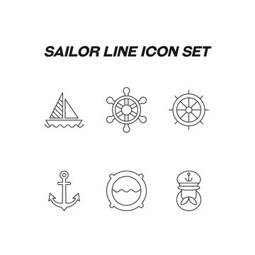 Sailor line icon set. High quality editable stroke for mobile apps, web design, websites, online shops. Editable strokes of sailing ship, steering wheel