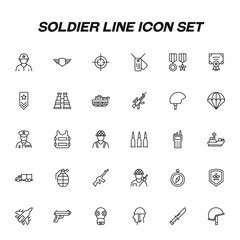 Military concept. Soldier line icon set perfect for logos, mobile apps, online shops and web sites. Vector symbols of militaty isolated on white background