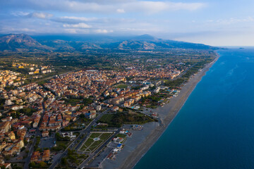 Fototapeta na wymiar Aerial view of south italian coast with city of Scalea, Calabria