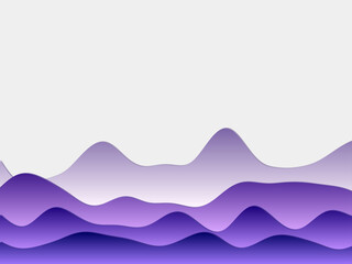 Abstract mountains background. Curved layers in deep purple colors. Papercut style hills. Captivating vector illustration.
