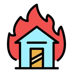 House in fire icon. Outline house in fire vector icon color flat isolated
