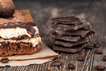 chocolate cake with buttercream , close up