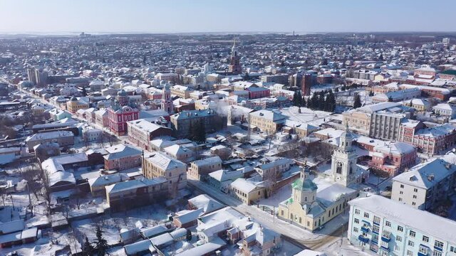 Aerial view of the Transfiguration church. Yelets city. Russia
