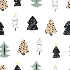 holiday seamless pattern with christmas tree. Colorful vector, flat style. hand drawing. design for fabric, print, wrapper