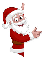 Christmas Cartoon Santa Claus Pointing Around Sign