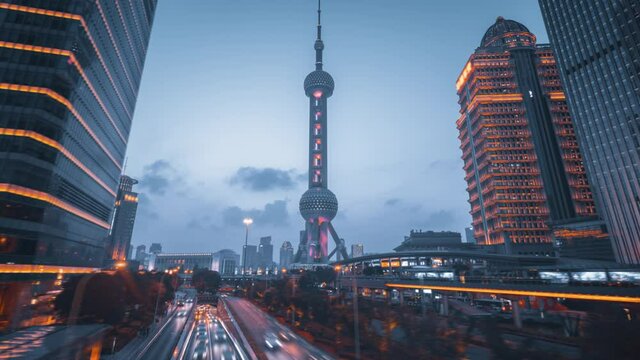 hyper lapse, road in Shanghai Lujiazui financial center, China