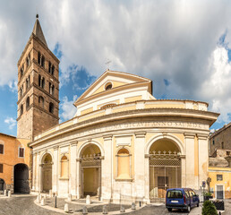 Fototapeta na wymiar View at the Cathedral of San Lorenzo Martir in the streets of Tivoli town - Italy