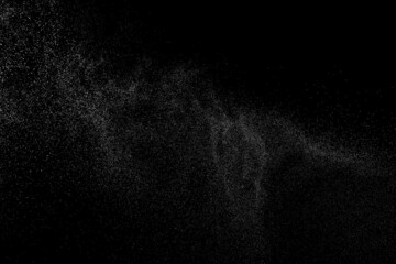 Distressed white grainy texture. Dust overlay textured. Grain noise particles. Snow effects pack. Rusted black background. Vector illustration, EPS 10.  