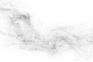Distressed black texture. Dark grainy texture on white background. Dust overlay textured. Grain noise particles. Rusted white effect. Grunge design elements. Vector illustration, EPS 10.