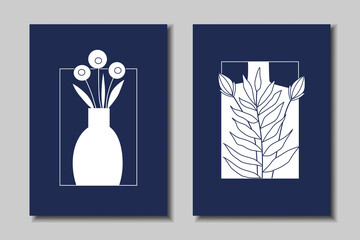 Set of abstract posters. Flowers in a pot. Vector illustration.