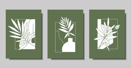 Collection of minimalist posters with womens
forms and plants. Vector illustration.