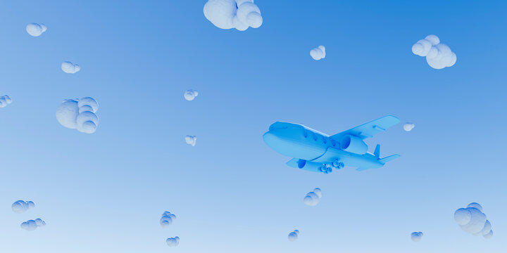 Toy airplane flying amidst clouds in blue sky