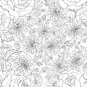Seamless pattern from flowers of chrysanthemums on a white background.