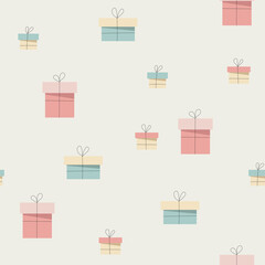 Seamless pattern of Christmas holiday gift boxes. Wrapping paper for Birthday background. Vector.