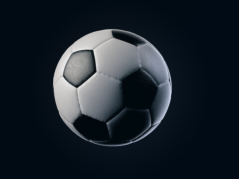 Black and white vintage style soccer ball isolated on black background