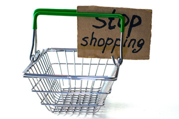the concept of refusing to buy a reasonable consumption is a shopping basket with the inscription...