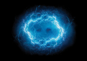 Blue glowing spherical high energy plasma lightning in space abstract vector artwork