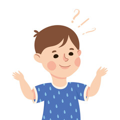 Little Boy Demonstrating Facial Expression and Emotion Doubting and Asking Question Vector Illustration