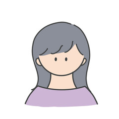 ロングヘアの女の子のバストアップアイコンイラスト