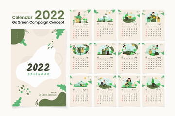 Calendar 2022 design template with green environment care concept